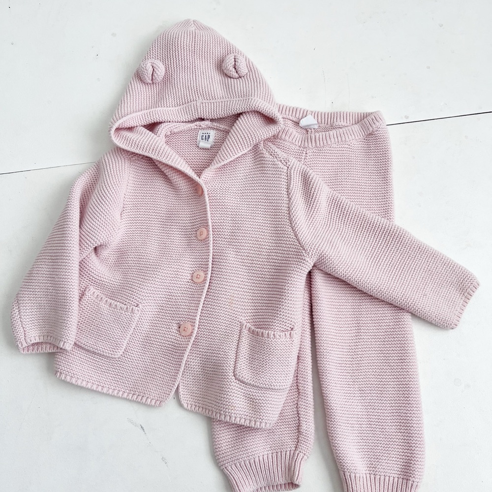 GAP Toddler Light Pink Knit Hooded Cardigan and Pants Set - 18-24 Months